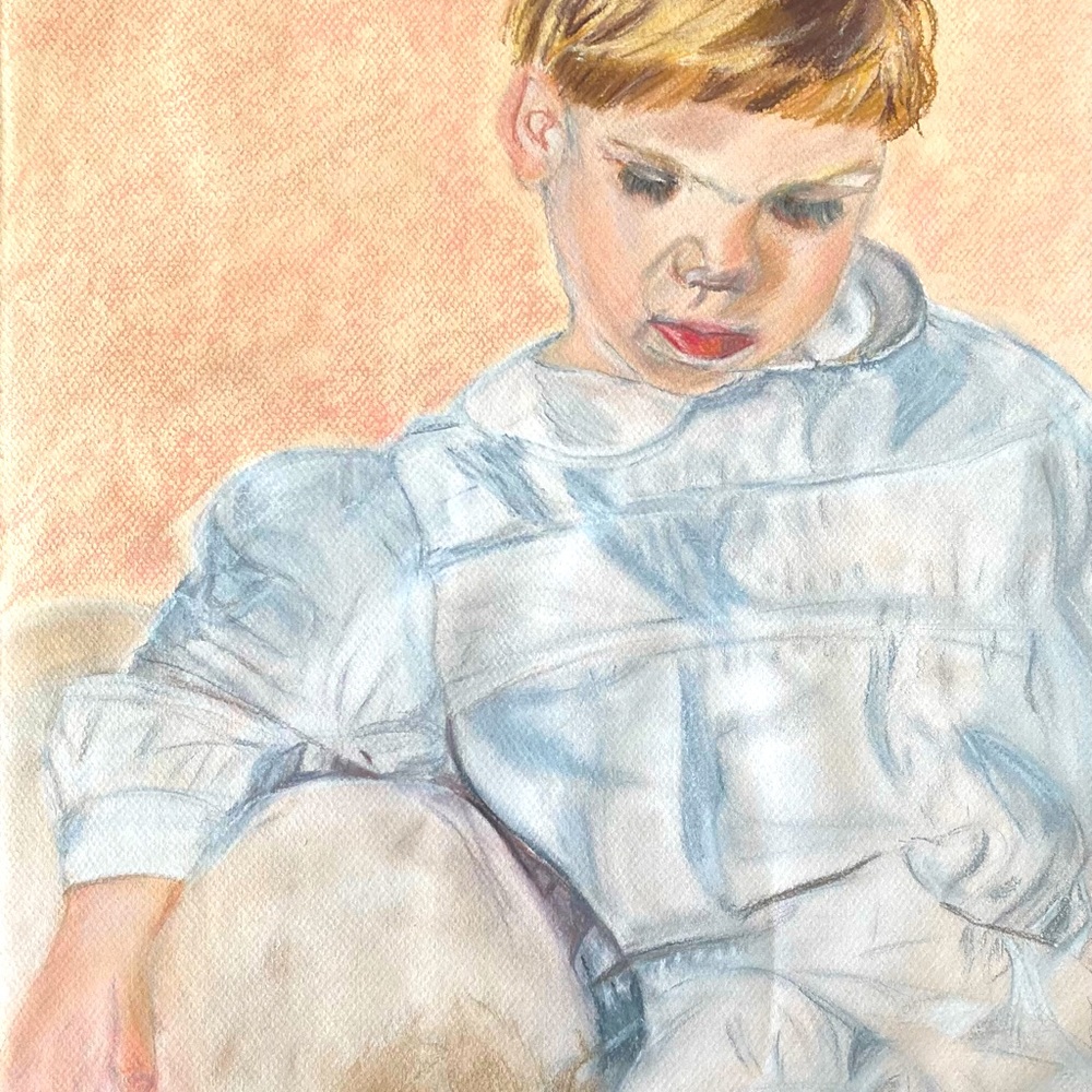 Little Boy and Lamb Pastel Art by McGlamorous Hand Crafted